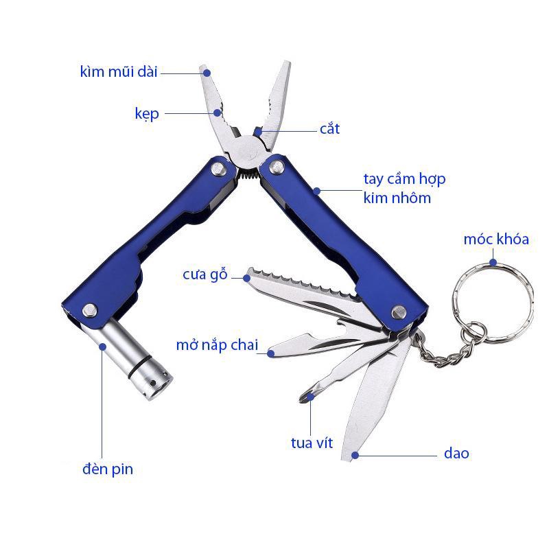 Móc khóa kiềm đa năng tiện dụng 9in1 có đèn
