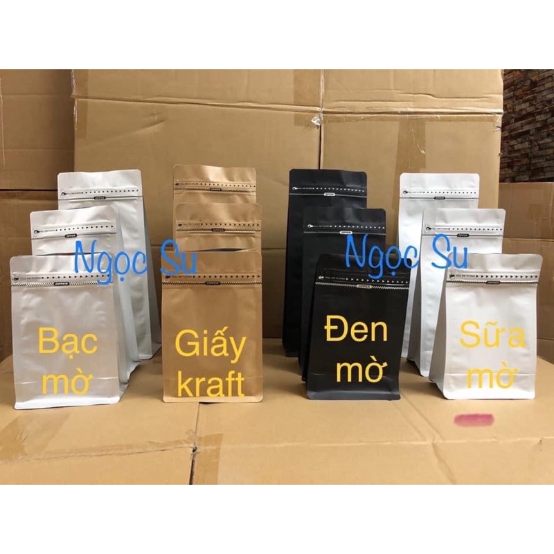 1kg túi zip 8 cạnh đáy vuông pocket khoá nhật 5 màu
