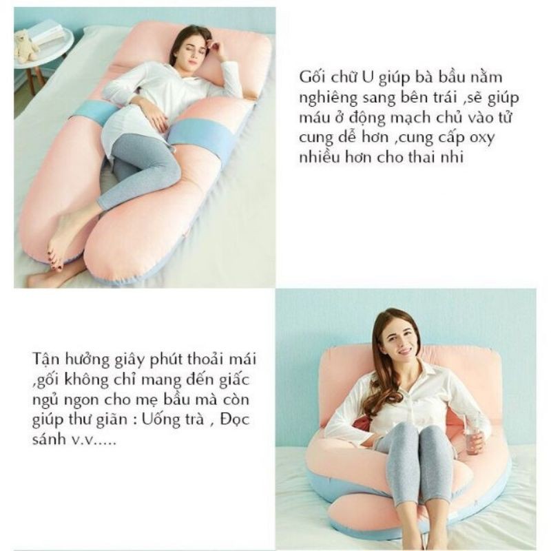 Gối ôm, gối ngủ đa năng chữ U cho bà bầu có thể tháo rời làm từ vải Cotton lụa cao cấp mềm mịn, thoáng mát với giá rẻ