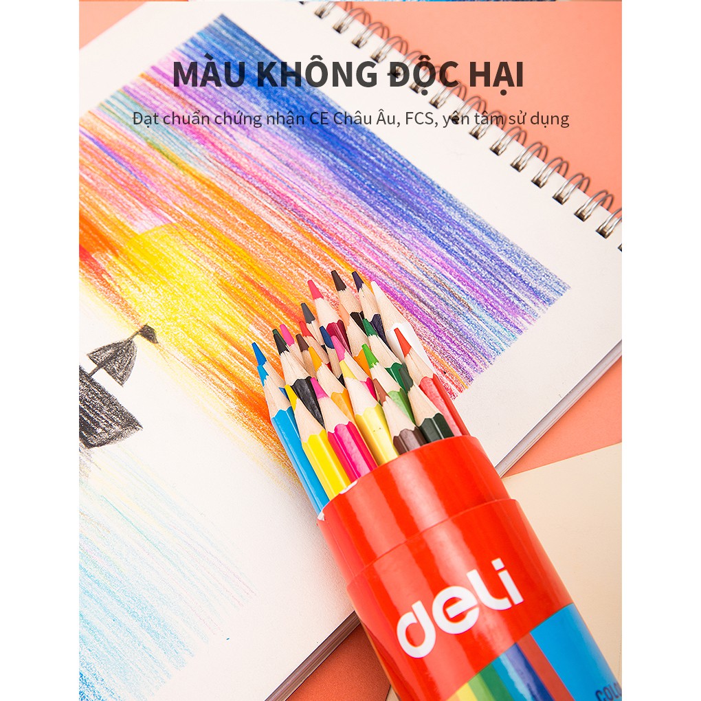 Hộp Bút chì 24 màu Deli 7014 màu sắc phong phú tươi mới rất dễ tô