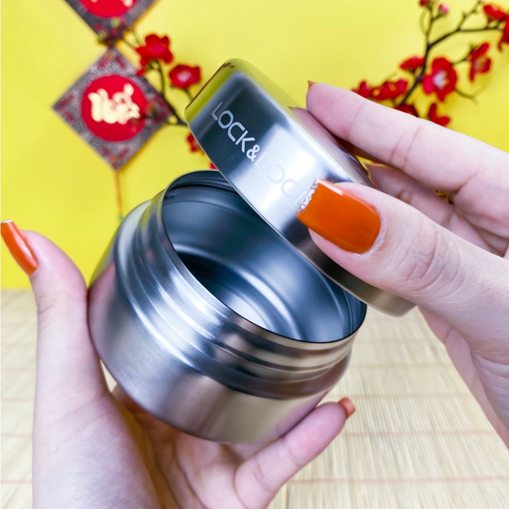 Bộ hộp cơm giữ nhiệt lock&amp;lock LHC8015 inox 304, gồm 3 hộp bằng inox kèm đũa và túi giữ nhiệt