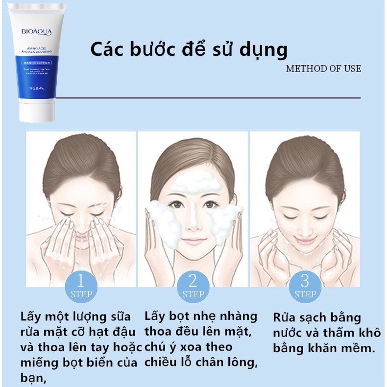 Sữa rửa mặt cấp nước BIOAQUA Dưỡng ẩm nhẹ nhàng, Làm sạch da mặt và Mụn đầu đen 60 G