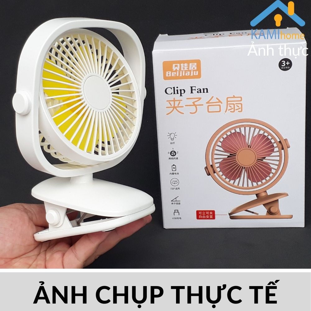 Quạt kẹp bàn mini kẹp xe đẩy cho bé hình Vuông Pin sạc tích điện quạt cầm tay có đèn ngủ mã 17025