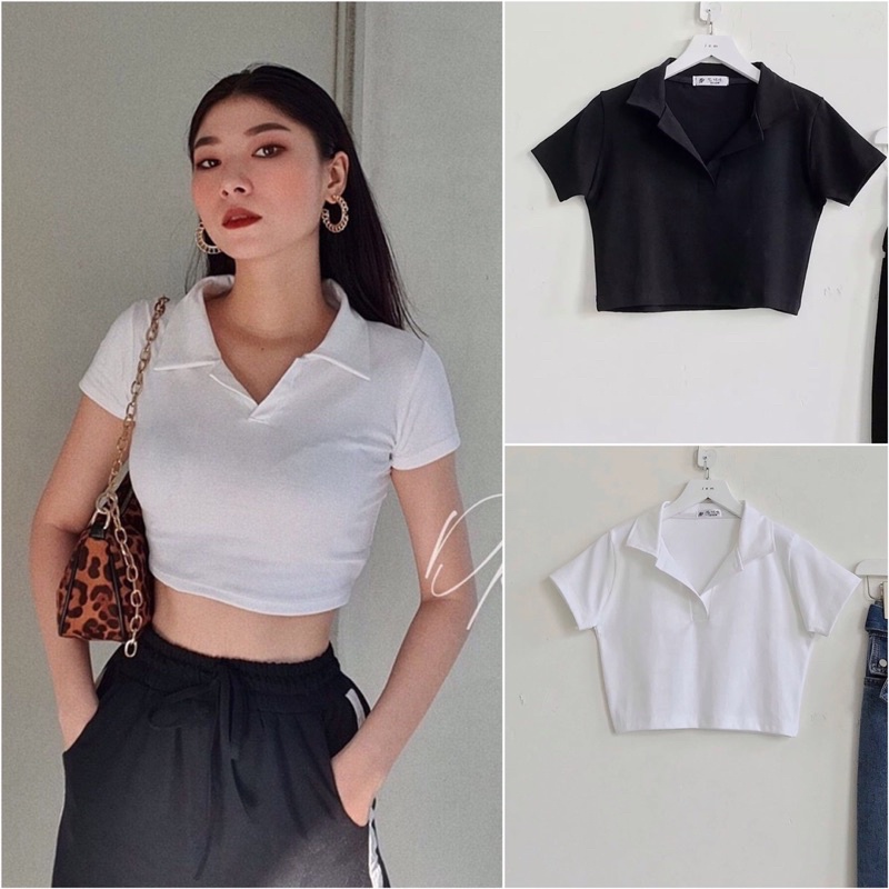 Áo Croptop Cổ Trụ POLO Tay Ngắn Dáng Ôm Nhẹ Ulzzang, Áo Thun Croptop Có Cổ (4 Màu) Lan..shop