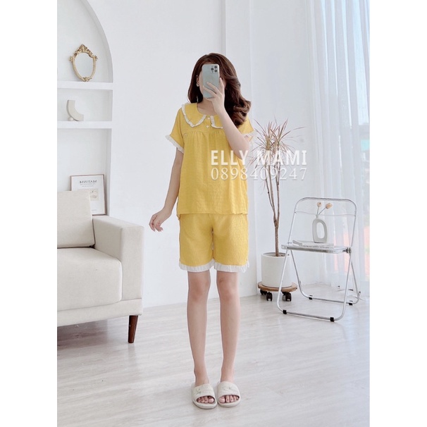 Đồ Bộ Bầu đùi mặc nhà đẹp mùa hè giá rẻ xinh xắn dễ thương .chất liệu đũi lạnh mềm mát.(Có thun chỉnh bụng)