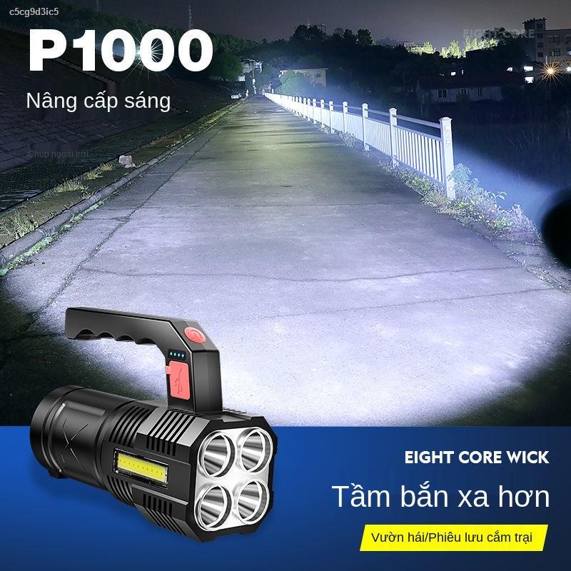 【2021】Đèn pin lõi tứ trường ánh sáng mạnh siêu di động lớn có thể sạc lại đa chức năng tự vệ tầm xa led nhỏ