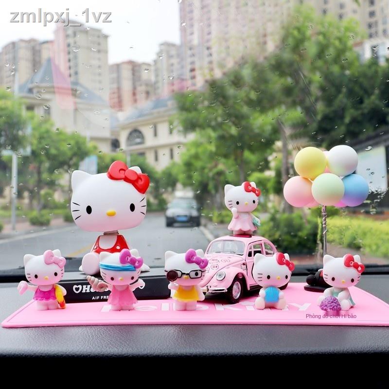 ✵□Đồ trang trí trên ô tô KT Hello Kitty búp bê lắc đầu trong hoạt hình dễ thương nữ thần bảng điều khiển trung tâm cùng