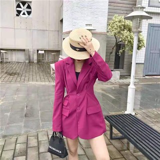 Ảnh thật 4 hình cuối-HC369.Áo khoác vest blazer hồng nhún eo phong cách kiểu Anh