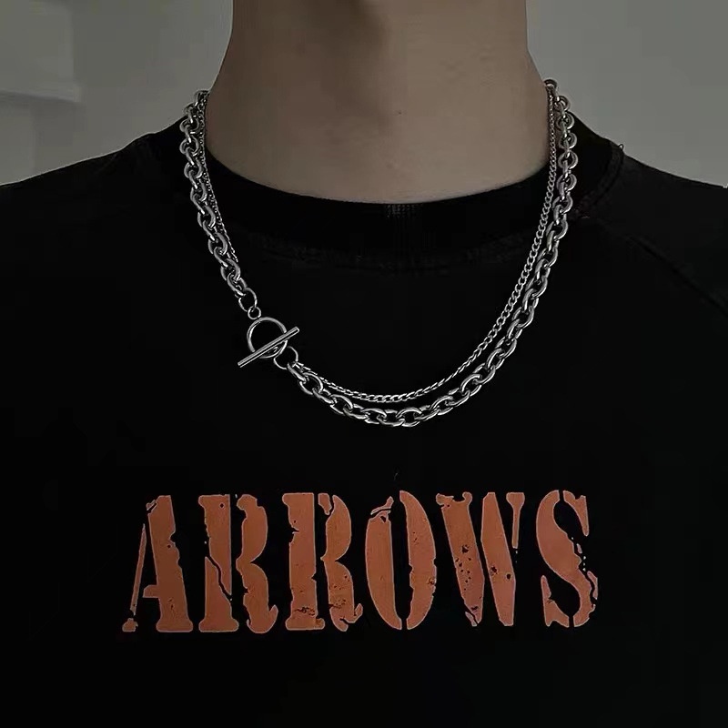 Dây Chuyền Thép Titan Hai Lớp Phong Cách Hip Hop Cổ Điển