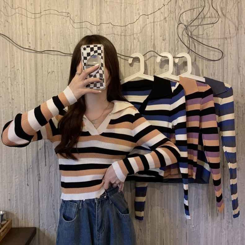 Áo Len Nữ Tay Dài Sọc Ngang Thời Trang Hàn Quốc