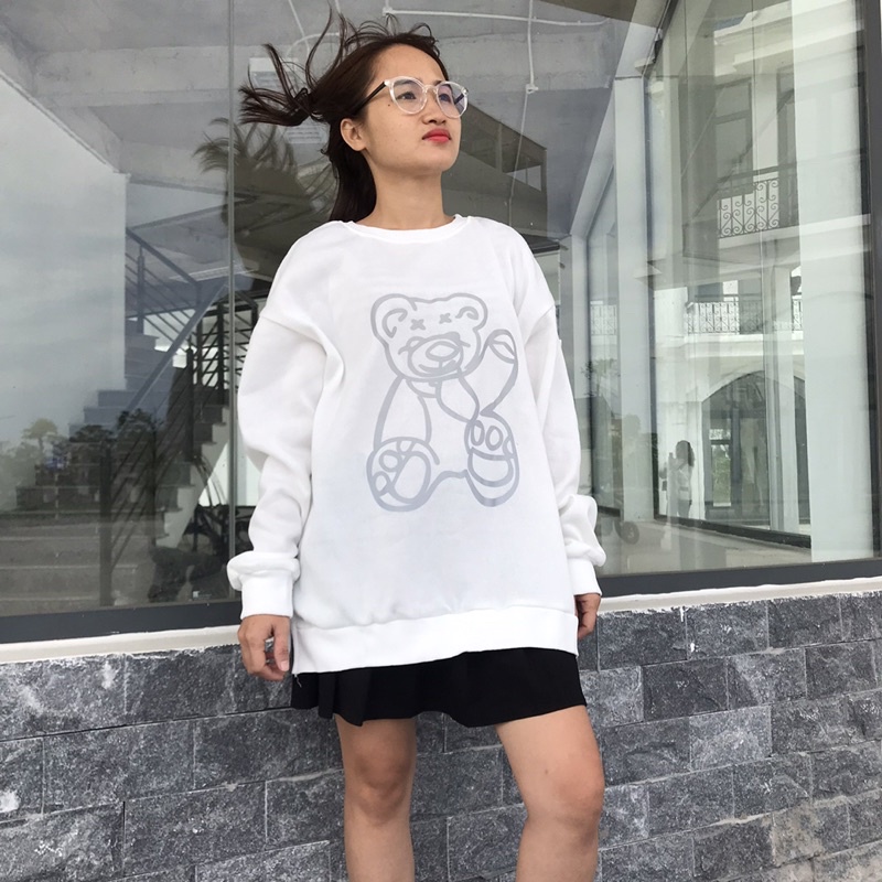 Áo Sweater nam nữ in hình gấu phản quang chất nỉ bông giày đẹp form rộng unisex phong cách Hàn Quốc AT 1432