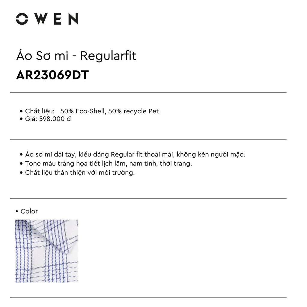 Áo Sơ Mi Nam Dài Tay Owen AR23069DT Somi Công Sở Cao Cấp Màu Kẻ Caro Xanh Trắng Dáng Regular Có Túi Vải Vỏ Sò Mềm Mát | BigBuy360 - bigbuy360.vn