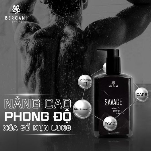 Combo Sữa tắm nước hoa nam Bergami Savage 330ml &amp; Nước hoa nam Bergami Savage Gỗ Xồi  35ml