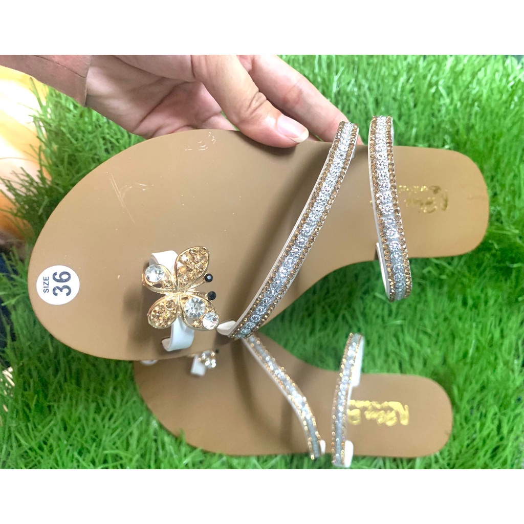 Dép lê lép nữ đế bằng đính đá quai chéo kẹp ngón hình bướm rẻ đẹp thời trang
