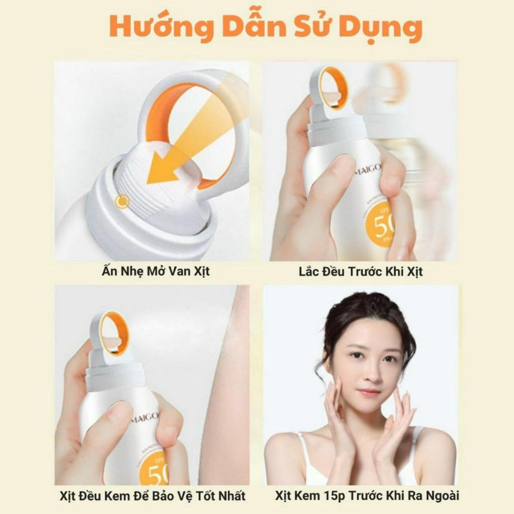 Xịt Chống Nắng Trắng Da SPF50 PA++++, Kem Chống Nắng Nâng Tone Maigoole Chống Tia Cực Tím Phù Hợp Với Da Dầu Mụn