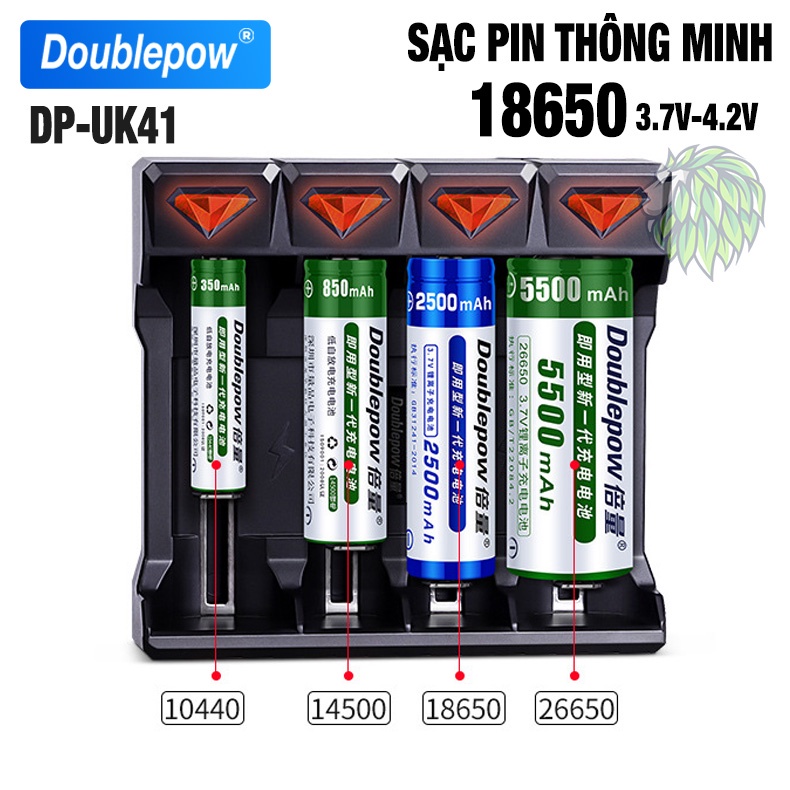 Bộ sạc Pin Đa Năng 3.7V Doublepow UK41 4 khe sạc cho pin 18650 26650 21700 10440 16340