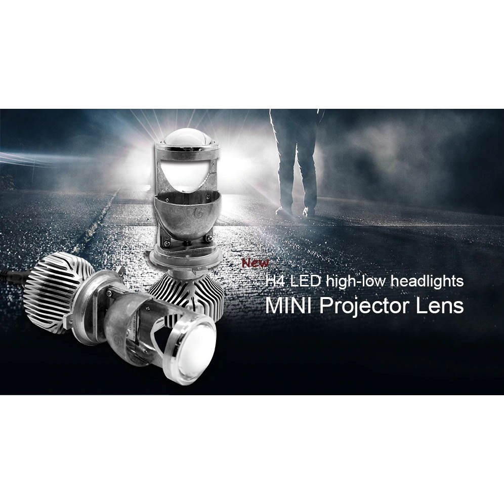 Gương cầu led mini xe máy, oto - H4 LED hi-lo mini projector lens head