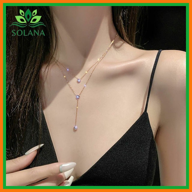 Dây Chuyền Nữ TITAN 2 Tầng Đá Sang Trọng Đẳng Cấp Siêu Sao Đẹp Cực Bền Màu Không Dị Ứng, Sang Trọng, Đẹp SOLANA