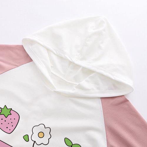 ❈Áo phông nữ cotton Nhật Bản Mori Mùa hè Sinh viên in hình trẻ em Có mũ trùm đầu Ngắn tay Cô gái len thanh thiế