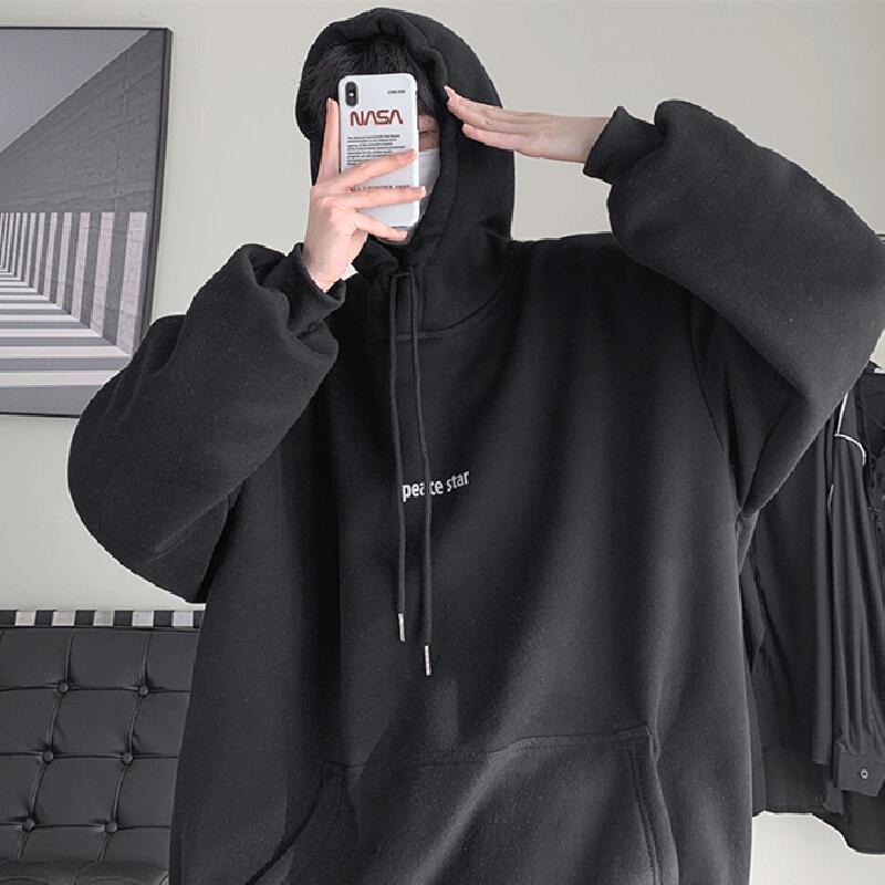Áo Hoodie Dáng Rộng In Chữ Phong Cách Hip hop Thời Trang Mùa Đông Cho Nam Cỡ M-5XL