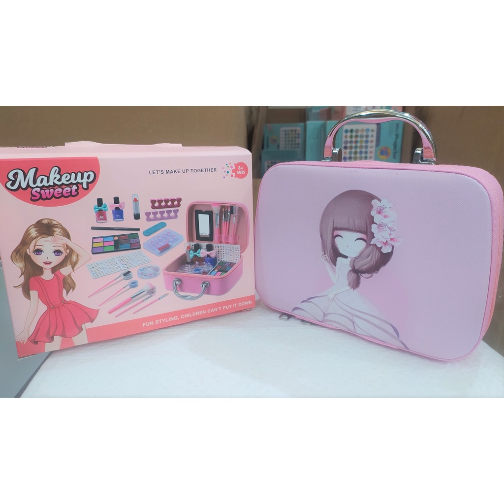 Vali trang điểm cho bé gái, đồ chơi makeup trẻ em cao cấp có hơ móng tay