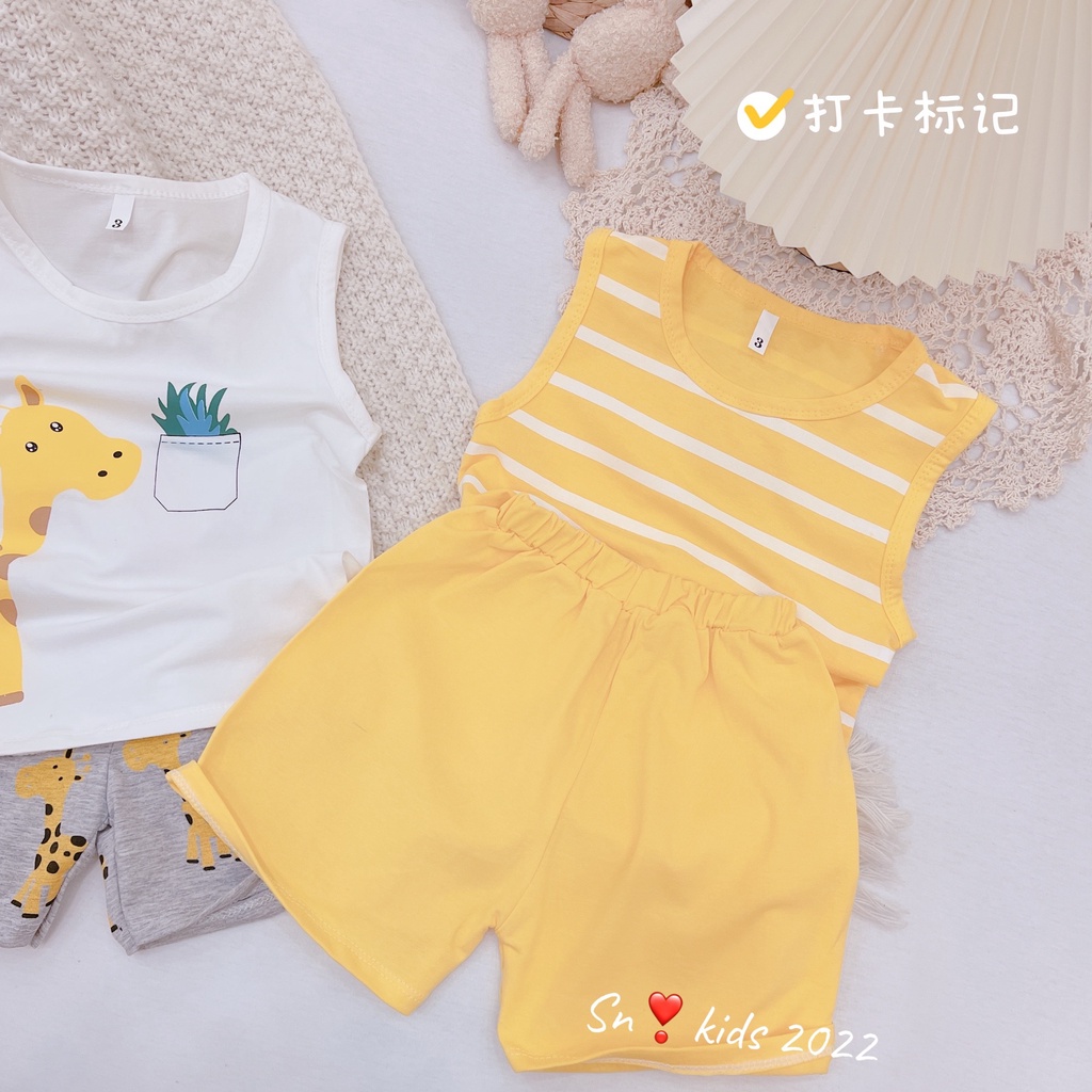 Bộ ba lỗ bé trai, bộ mùa hè in hình con hươu vàng chất cotton cho bé