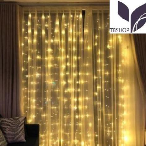 Đèn trang trí rèm 3x3m 16 dây thả, đèn led rèm mưa màu vàng ấm trang trí background, quà tặng ngày 8/3,...