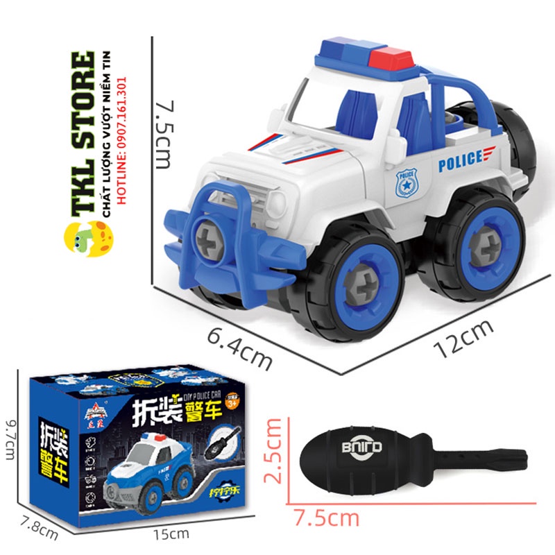 Đồ chơi lắp ráp, bộ 4 xe cảnh sát tháo lắp, hàng cao cấp nhựa ABS an toàn cho bé - TKL STORE