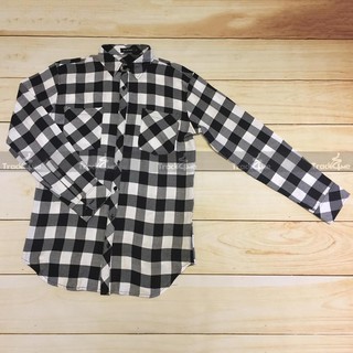 Áo Flannel Sơ Mi Caro Trắng Đen