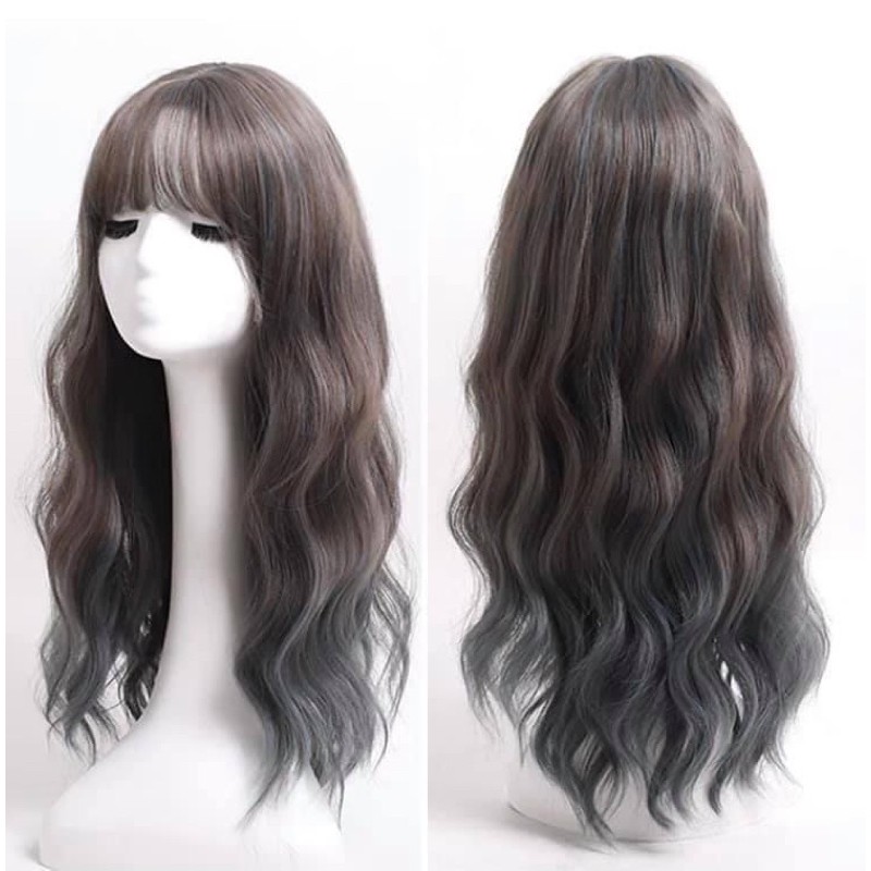 Tóc giả nguyên đầu omber xám đuôi xanh ❤️MẪU XÙ ❤️ tặng kèm lưới