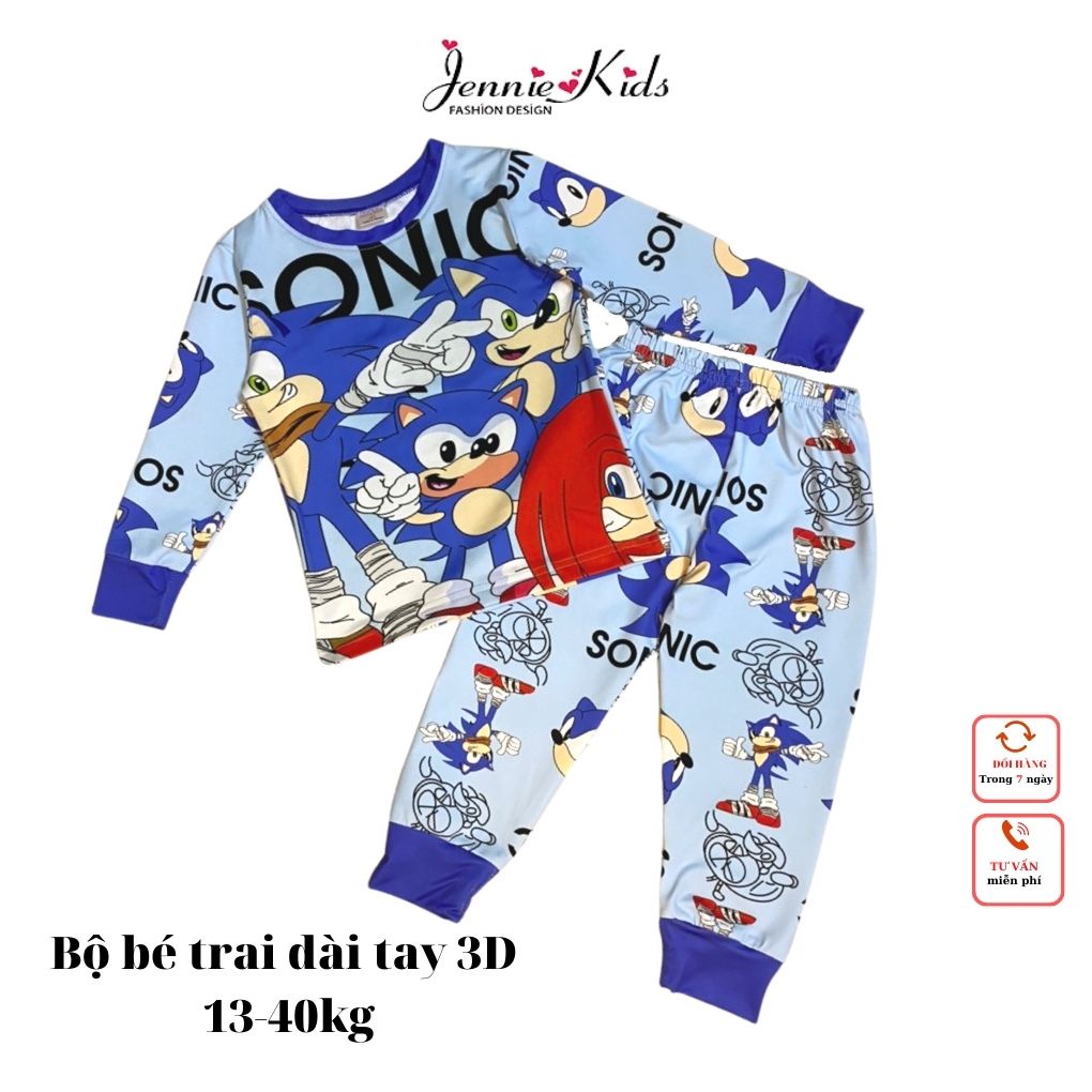 Đồ bộ bé trai, bộ bé trai dài tay 12-22kg Spidermen, Among, Penten vải 3D thun lạnh Jennie kids J467