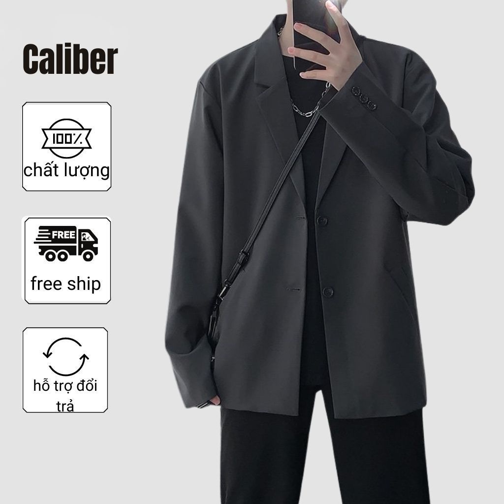 ♝∏▤Áo Blazer Nam CALIBER phong cách Hàn Quốc khoác cao cấp dáng vest năng động hai màu đen nâu Unisex AK01