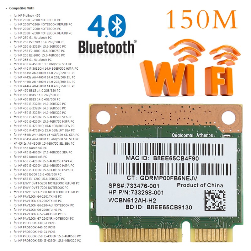 Thẻ Wifi Bluetooth 4.0 PCI-E wb335 ar9565 sps cho HP qcs