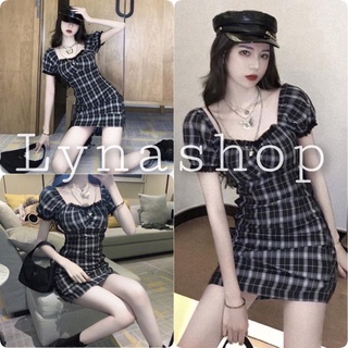 Đầm nữ kẻ caro , váy kẻ đen viền bèo,Váy Nữ kẻ viền vèo tay ngắn chất liệu thô mặc cá tính, siêu ngầu để đi chơi, xinhh