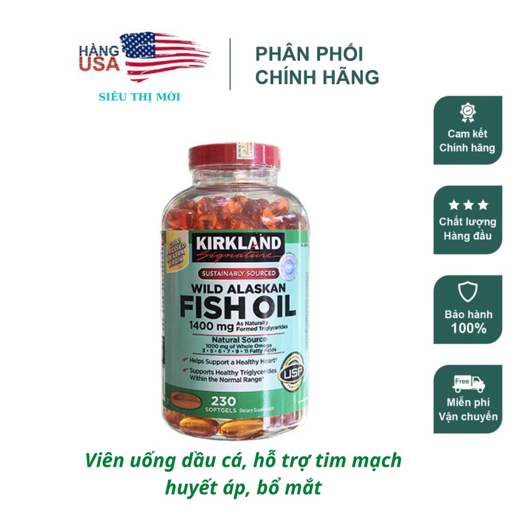 Dầu cá Omega tổng hợp Kirkland Signature Wild Alaskan Fish Oil 1400mg - Hộp 230 viên của Mỹ