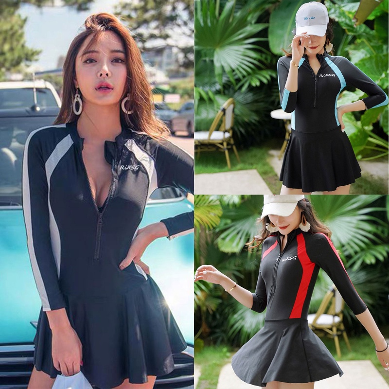 Bộ Đồ Bơi Một Mảnh Tay Dài Có Khóa Kéo Thời Trang Quyến Rũ Cho Nữ