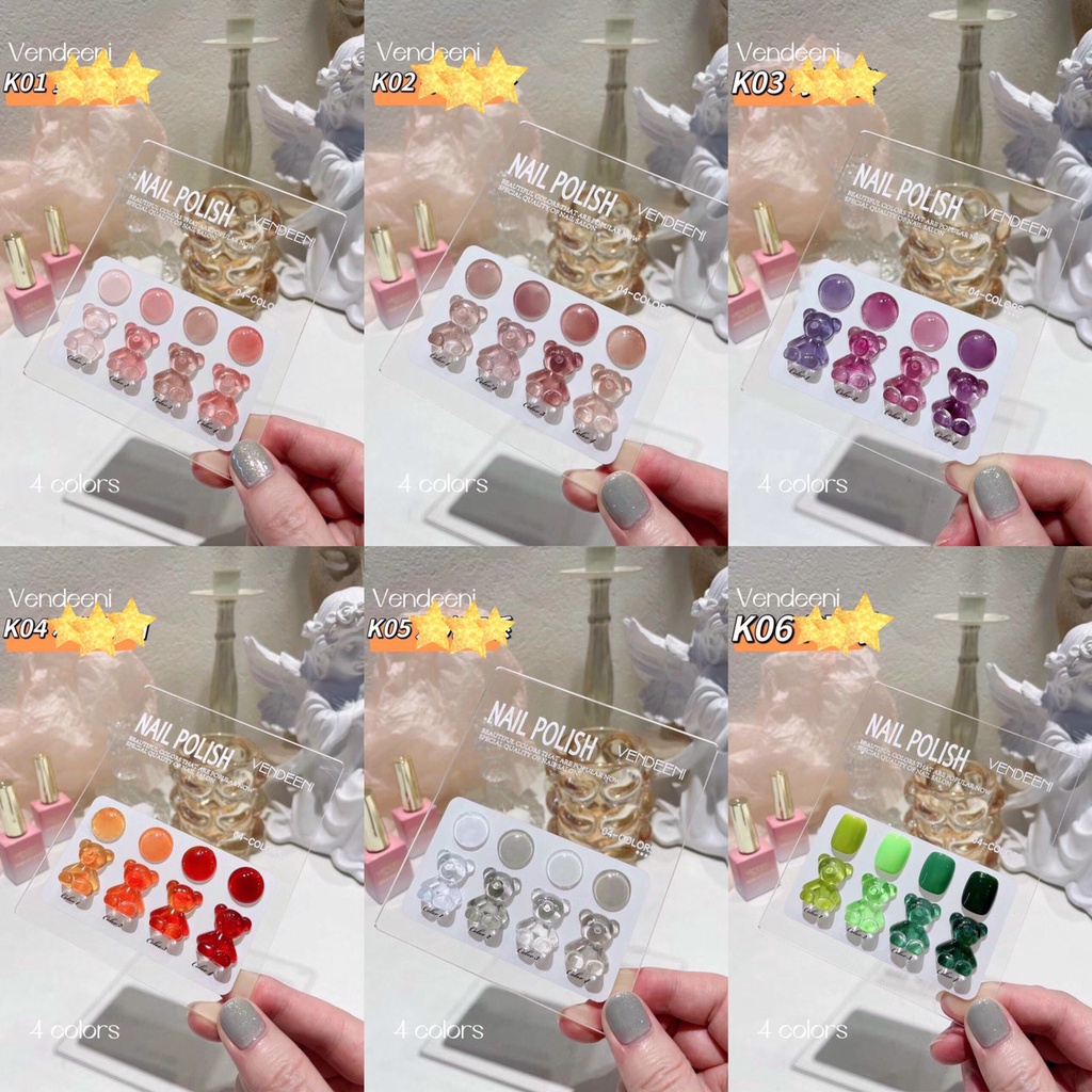 (Hàng mới về) Set sơn gel VENDEENI - Set 4 chai 15ml tặng kèm bảng màu