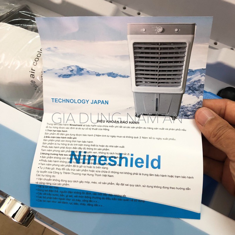 Quạt điều hòa hơi nước 40 Lít [THANH LÝ NGHỈ BÁN] NineShield mặt kính - BH 12 tháng