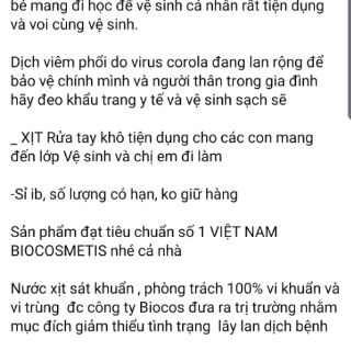 LỌ RỬA TAY KHÔ BIOCOMETIS 150ml