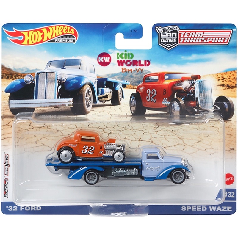 Xe mô hình Hot Wheels Car Culture Team Transport Pack '32 Ford Speed Waze GRK53, bánh cao su.