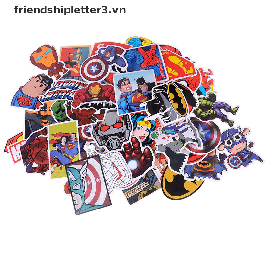 Bộ 50 Sticker Siêu Anh Hùng Marvel Trang Trí Ván Trượt, Laptop
