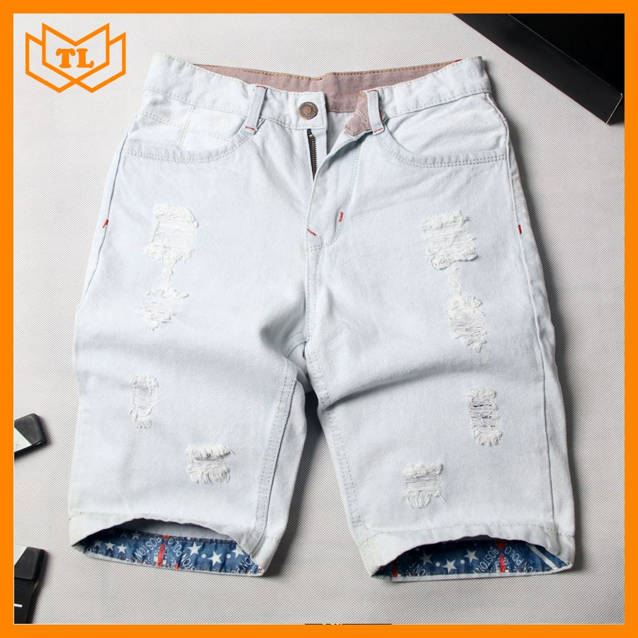 Quần short jean nam xanh bạc cào rách TL32 Shop Thành Long chuyên quần ngố nam