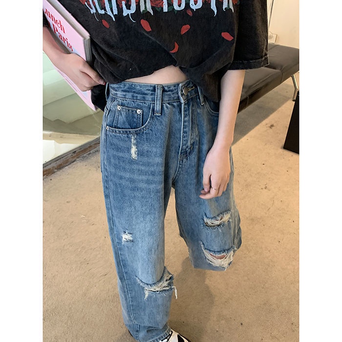 ♦♨Quần Jeans Lưng Cao Ống Rộng Phong Cách Retro Đường Phố 2022 Cho Nữ