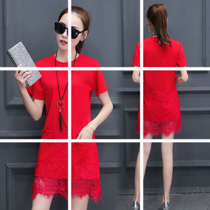 Váy Nữ - Đầm Nữ - Váy Xuông Phối Ren Dáng Chữ A