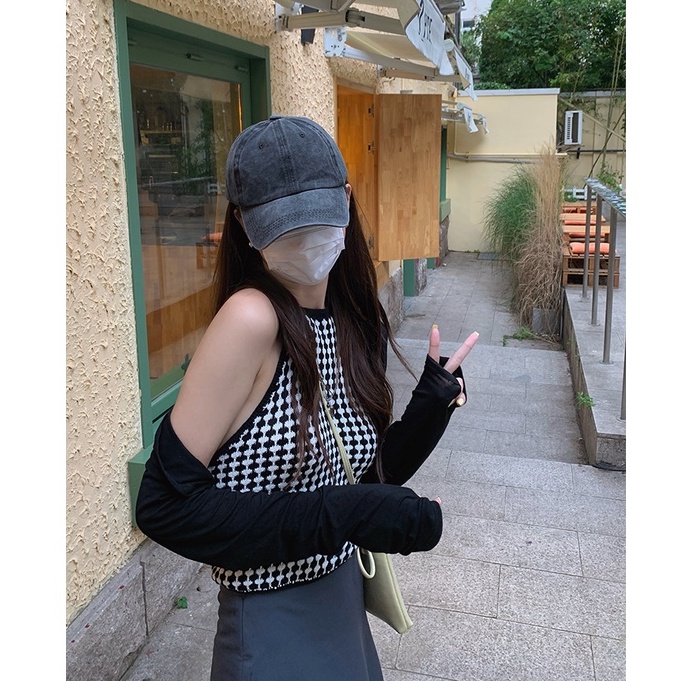 Xiaozhainv Áo Croptop Hai Dây Họa Tiết Sọc Caro Trắng Đen Phong Cách Mùa Hè Năng Động Hợp Thời Trang Dành Cho Nữ