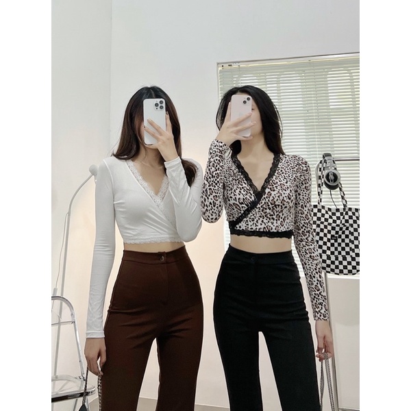 ÁO TAY DÀI VIỀN REN THẮT NƠ EO Siêu HOTJANE CROPTOP