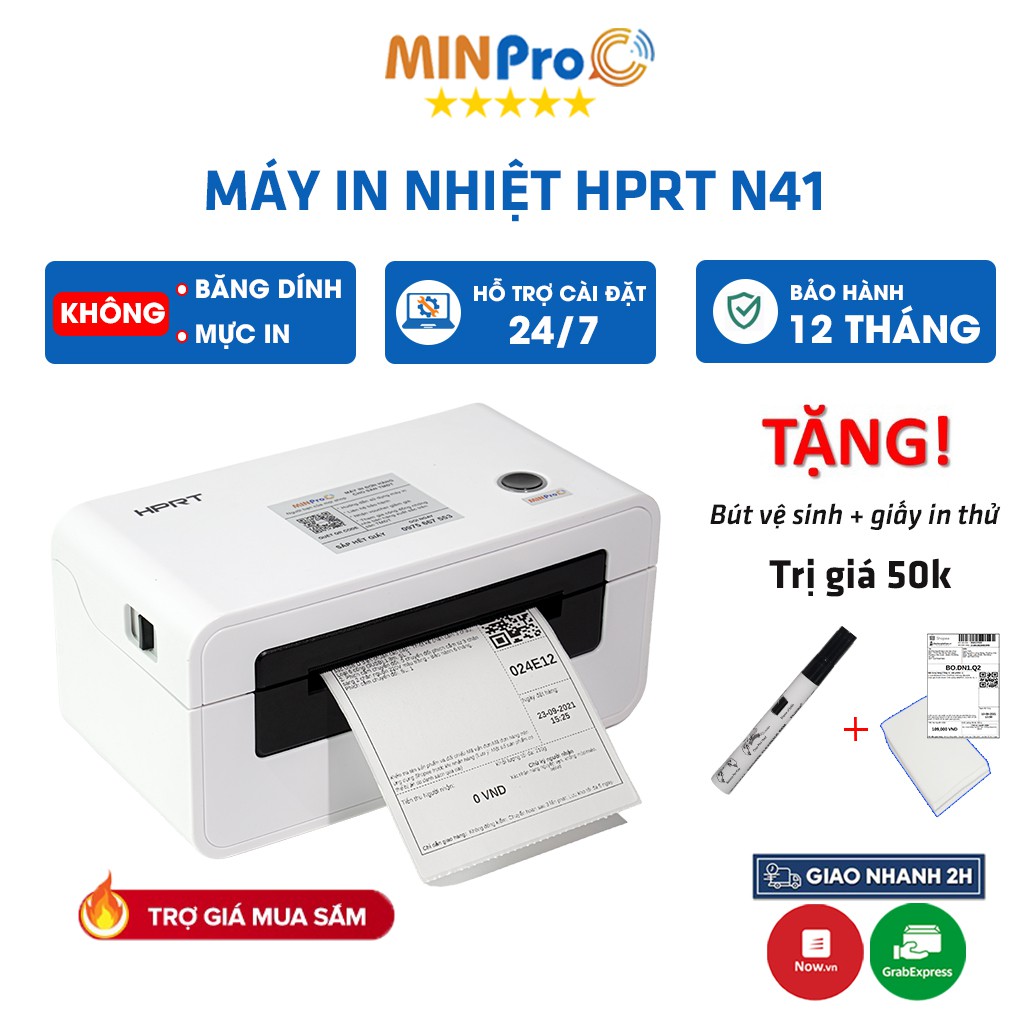 Máy in nhiệt chuyên dụng HPRT N41 in đơn hàng, hóa đơn, tem mã vạch bảo hành 12 tháng - MINPRO