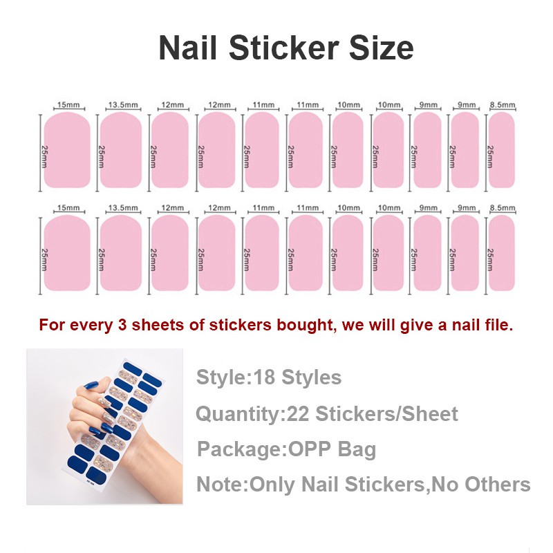 Set 22 miếng dán trang trí móng tay nhãn dán 3d Ss021-038 DIY