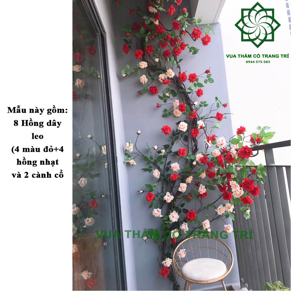 Hồng dây leo nhựa trang trí ban công [Mẫu mới nhất] (1m7, 8 màu)