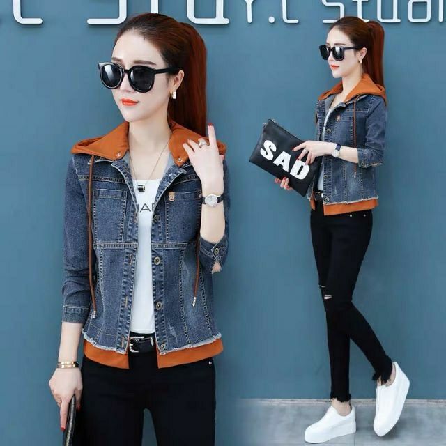 Áo khoác jean nữ có mũ, áo jeans, áo bò kèm nón - DTH